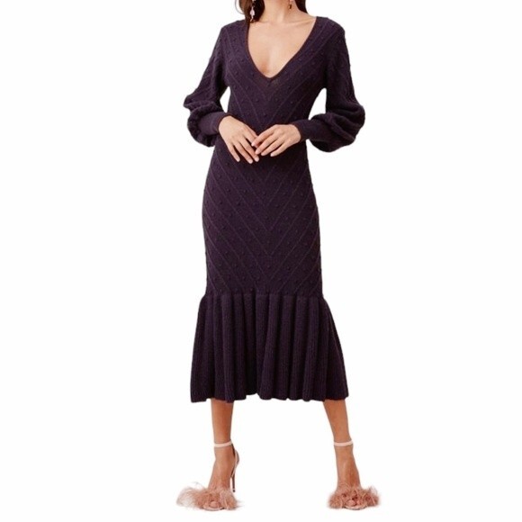 Keepsake The Label Melody Knit Sweater Dress Midnight Blue Midi Size Small US 4 - Picture 1 of 14